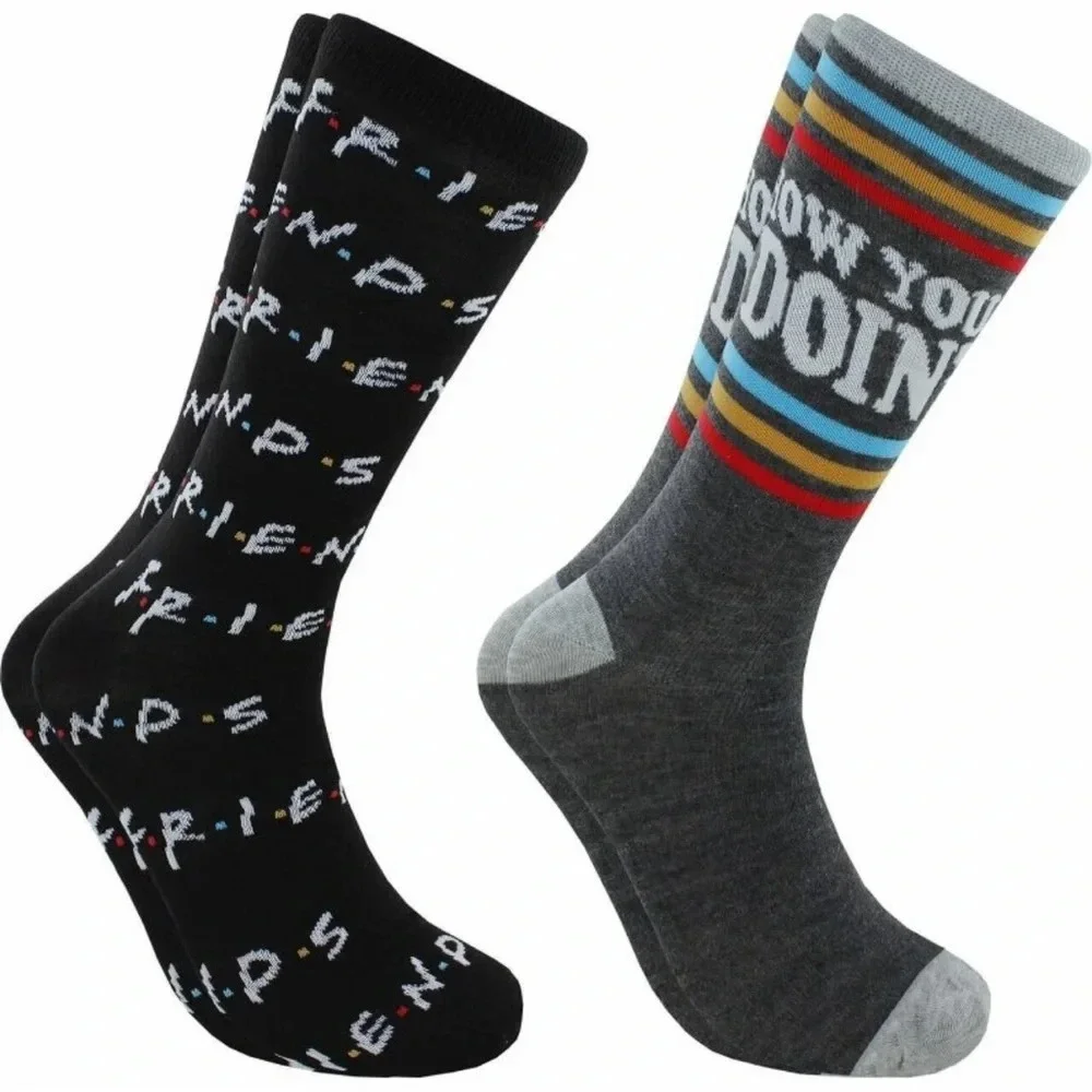 Friends How You Doing and Logo Adult Novelty Crew Socks | 2 Pairs | Size 6-12
